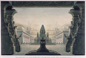 Scenografi for sluttscenen til "Tryllefløyten" av Wolfgang Amadeus Mozart (1756-91)